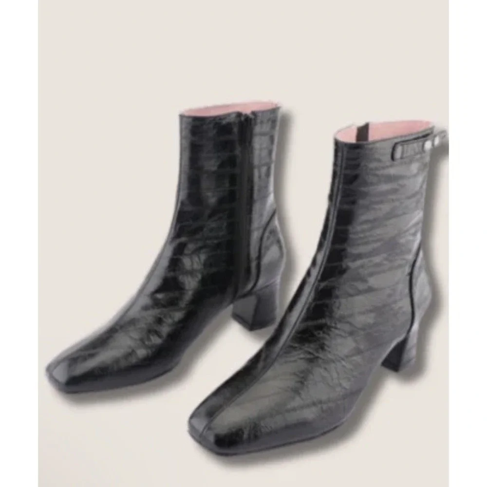 Gini & Albert Luxury Women's‎ Wyn Boot Booties Leather Noir Eel $550 Size 5